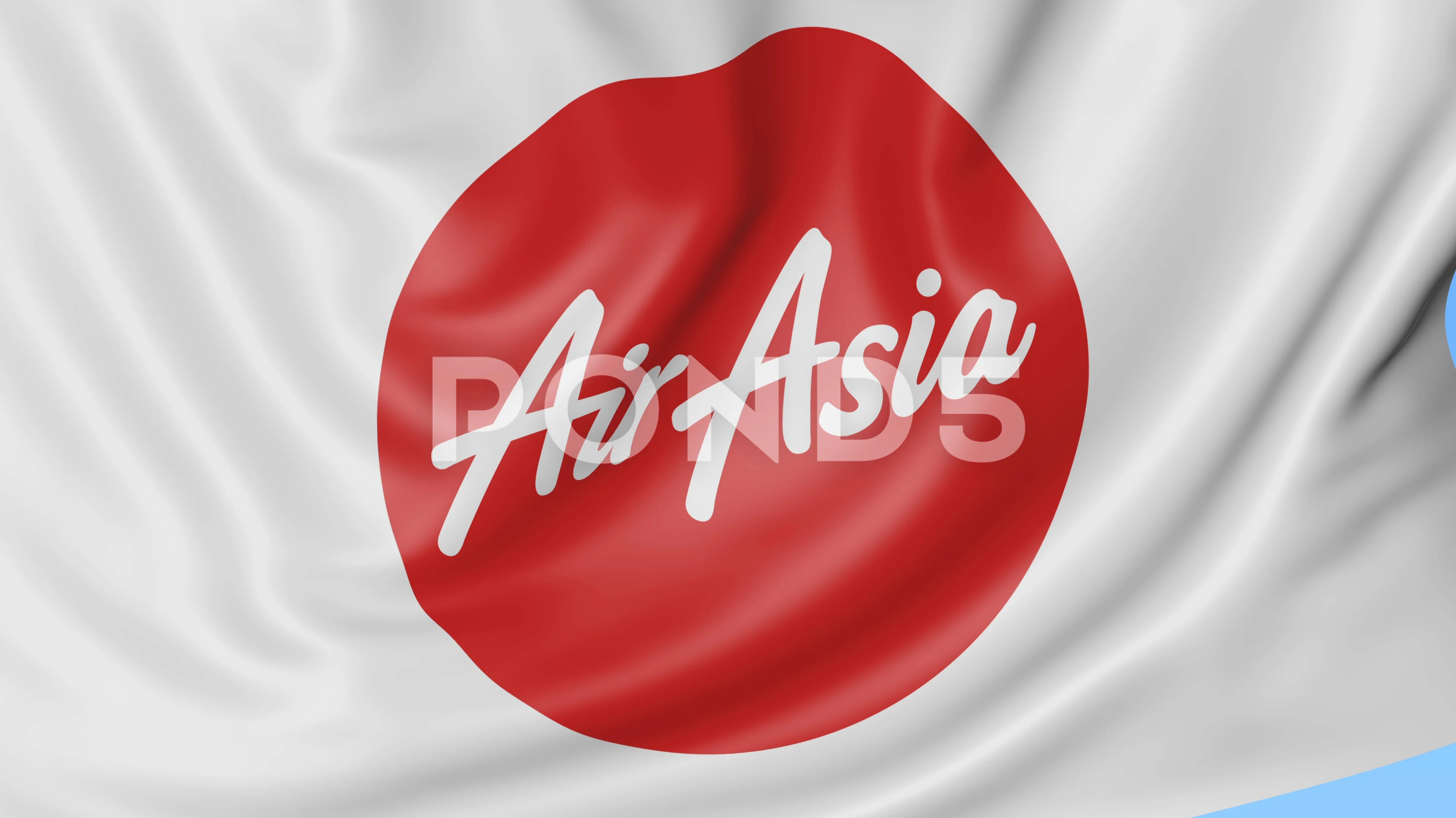 Waving flag of AirAsia against blue sky background, seamless loop.  Editorial 4K
