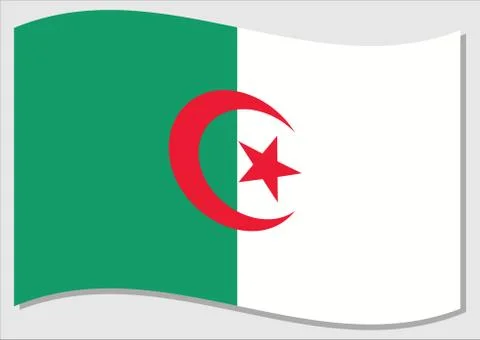 Waving flag of Algeria vector graphic. Waving Algerian flag illustration. Alg Illustrazione stock