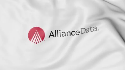 Waving flag with Alliance Data logo. Editorial 3D rendering Stock Illustration