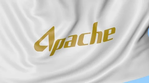 Waving flag with Apache Corporation logo. Seamles loop 4K editorial animation Video stock 76283364
