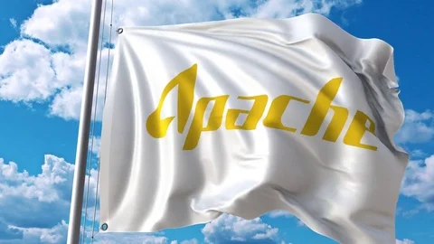 Waving flag with Apache Corporation logo. 4K editorial animation Stock-Footage 77704546