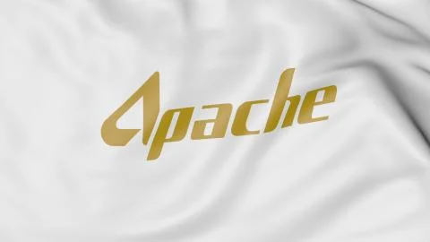 Waving flag with Apache Corporation logo. Editorial 3D rendering 스톡 일러스트