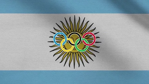 Waving flag of Argentina with five-ringed symbol of the Olympic Games - Stock Footage 155093340