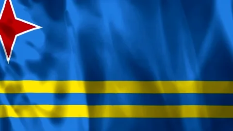 Waving flag of Aruba with a vibrant blue background and horizontal yellow s.. Stock Footage 343582167