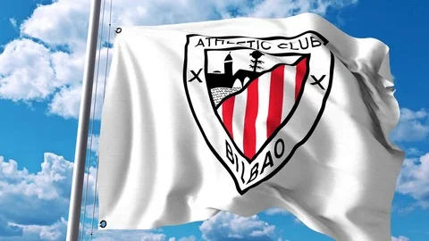 Waving flag with Athletic Bilbao football club logo. 4K editorial clip Stock Footage