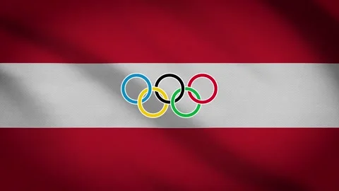 Waving flag of Austria with five-ringed symbol of the Olympic Games - Stock Footage 155093425
