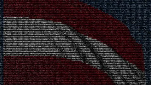 Waving flag of Austria made of text symbols on a computer screen. Conceptual 3D Illustrazione stock