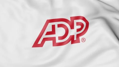 Waving flag with Automatic Data Processing logo. Editorial 3D rendering Stock Illustration