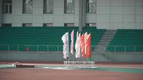 Waving a flag in the background of the stadium Видео 89622219