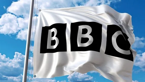 Waving flag with BBC logo against moving... | Stock Video | Pond5