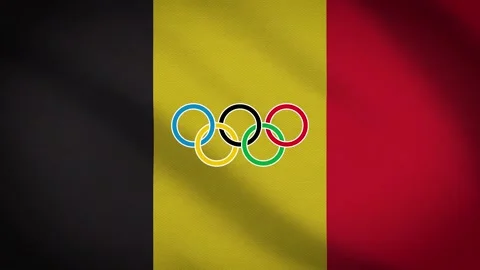 Waving flag of Belgium with five-ringed symbol of the Olympic Games - Stock Footage 155093751