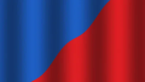 Waving flag in blue and red colors with smooth fabric Stock Footage 338286773