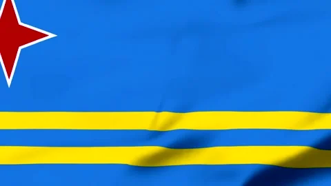 Waving flag with blue background and yellow stripes with red star Vídeos de archivo 343573969