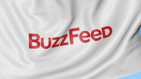 Waving flag with BuzzFeed logo. Seamles loop 4K editorial animation Stock Footage 76443747