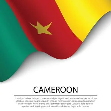 Waving flag of Cameroon on white background. Banner or ribbon template for in Illustration