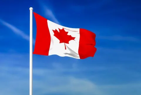 Waving flag of Canada on the blue sky background - 3D rendered 스톡 일러스트