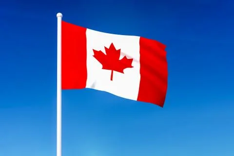 Waving flag of Canada on the blue sky background - 3D rendered Illustrazione stock
