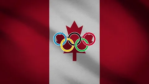 Waving flag of Canada with five-ringed symbol of the Olympic Games - Stock Footage 155093713