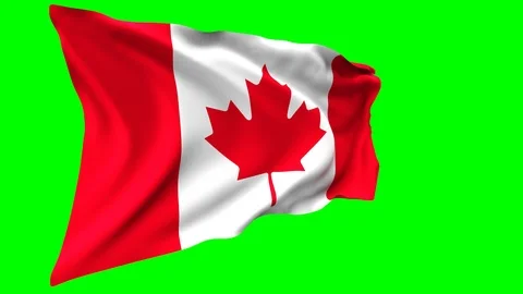 Waving Flag of Canada on Green Background, 4K Seamless Looping 3D Render Video Stock Footage 93755002