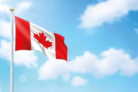Waving flag of Canada on sky background. Template for independence Stock Illustration