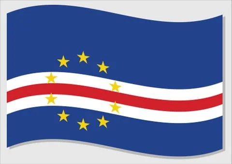 Waving flag of Cape Verde vector graphic. Waving Cape Verdean flag illustrati Stock Illustration