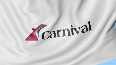 Waving flag with Carnival Cruise Line logo. Seamles loop 4K editorial animation Stock Footage