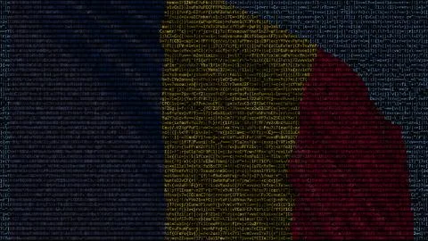 Waving flag of Chad made of text symbols on a computer screen. Conceptual 3D 스톡 일러스트