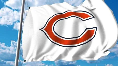 Waving flag with Chicago Bears professional team logo. Editorial 3D rendering Stock Illustration