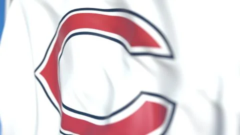 Waving flag with Chicago Bears team logo, close-up. Editorial 3D rendering Stock Illustration