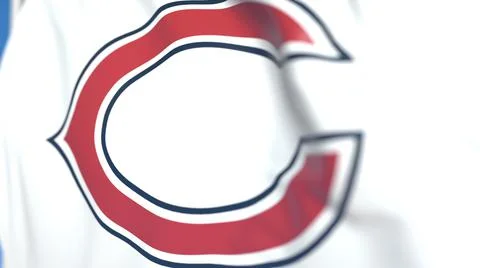 Waving flag with Chicago Bears team logo, close-up. Editorial 3D rendering Stock Illustration