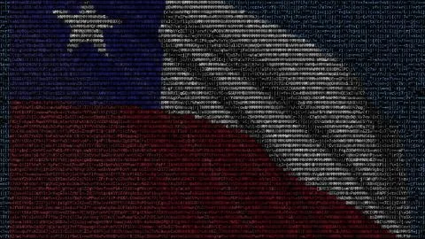 Waving flag of Chile made of text symbols on a computer screen. Conceptual 3D Stockillustratie