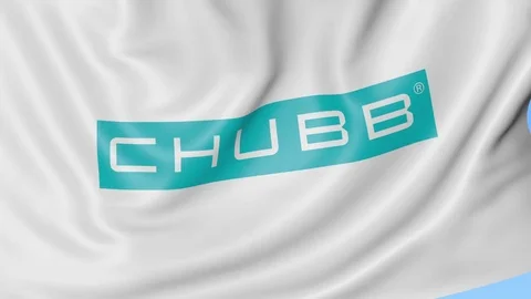 Waving flag with Chubb Limited logo. Seamles loop 4K editorial animation Stock Footage 76301451