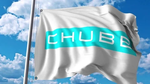 Waving flag with Chubb Limited logo. 4K editorial animation Stock Footage 77748780