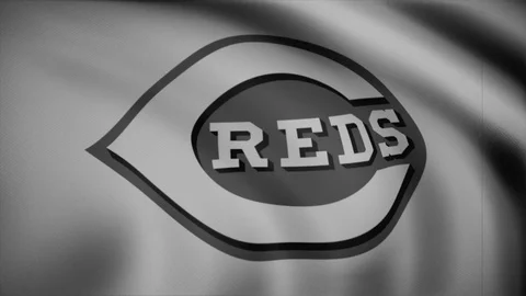 Waving flag with Cincinnati Reds professional team logo monochrome, tv noise Stock Footage 104798201