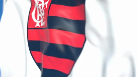 Waving flag with Clube De Regatas Do Flamengo football club logo, close-up Video stock 114002018