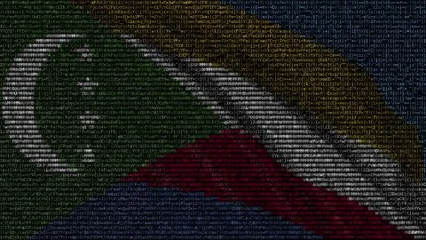 Waving flag of Comoros made of text symbols on a computer screen. Conceptual 3D イラスト素材