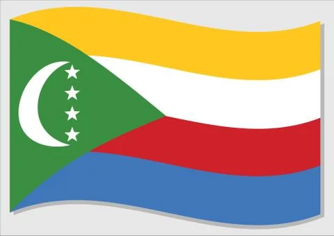 Waving flag of Comoros vector graphic. Waving Comorian flag illustration. Com Stock Illustration