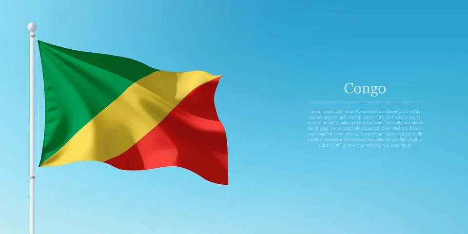 Waving Flag of Congo Against Clear Blue Sky Copyspace Stock-Illustration