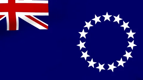 Waving flag of the Cook Islands featuring a blue background and fifteen whi.. 库存影片 346546166