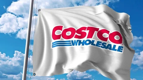 Waving flag with Costco logo. 4K editorial animation Stock Footage