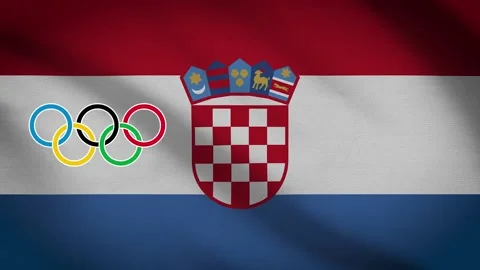Waving flag of Croatia with five-ringed symbol of the Olympic Games - Stock Footage 155093429