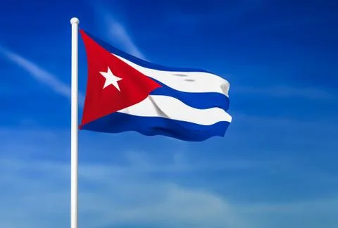 Waving flag of Cuba on the blue sky background - 3D rendered Illustrazione stock