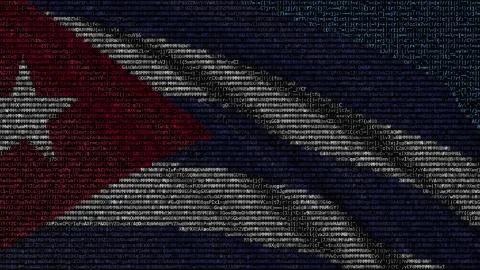 Waving flag of Cuba made of text symbols on a computer screen. Conceptual 3D Stockillustratie