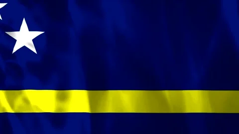 Waving flag of Curacao with two white stars and yellow horizontal stripe on.. Stock Footage 343582432