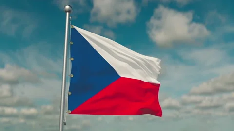 Waving flag of Czech, animation of flying around, fine clouds on the background Stock Footage 237917504