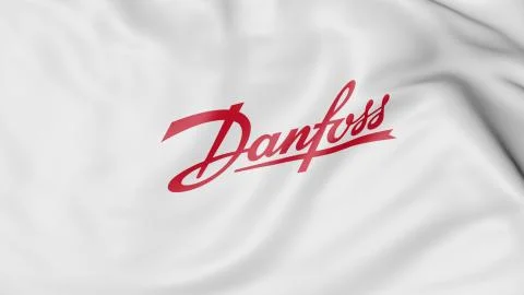 Waving flag with Danfoss Power Solutions logo. Editorial 3D rendering Ilustração Stock