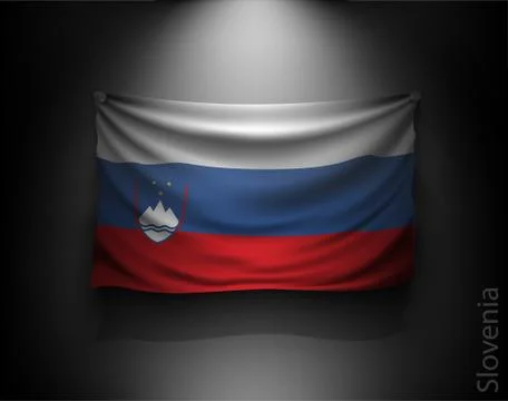 Waving flag on a dark wall with a spotlight, illuminated Stock Illustration