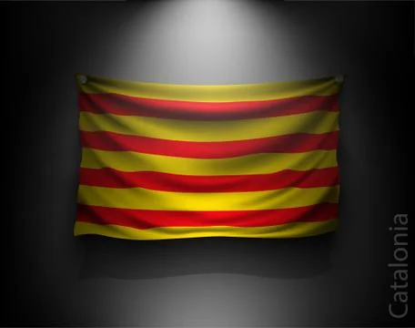 Waving flag on a dark wall with a spotlight, illuminated Stock Illustration