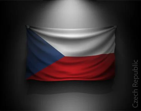 Waving flag on a dark wall with a spotlight, illuminated Stock Illustration