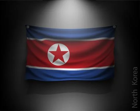 Waving flag on a dark wall with a spotlight, illuminated Stock Illustration